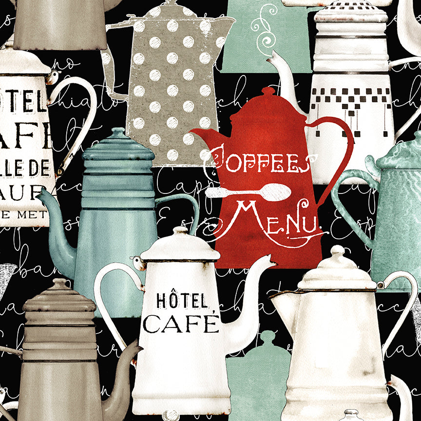 Coffee Chalk Pots-Black Riley Blake Designs