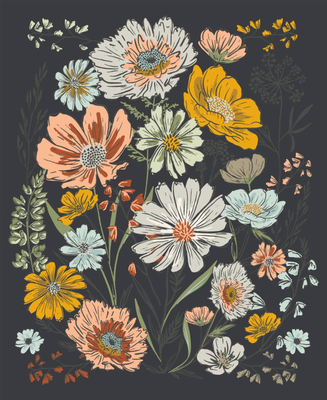 Woodland Wildflowers Charcoal Panel 36" x 44" By Fancy That Design House For Moda Fabrics