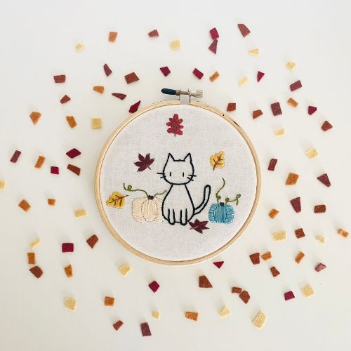 Embroidery Cat With Pumpkins